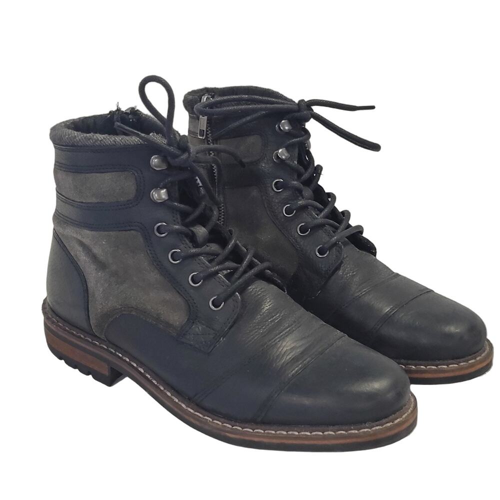 Crevo Kardinn CV1681-001 Men's Black Leather Combat Boots Size 9 Lace Up Lined